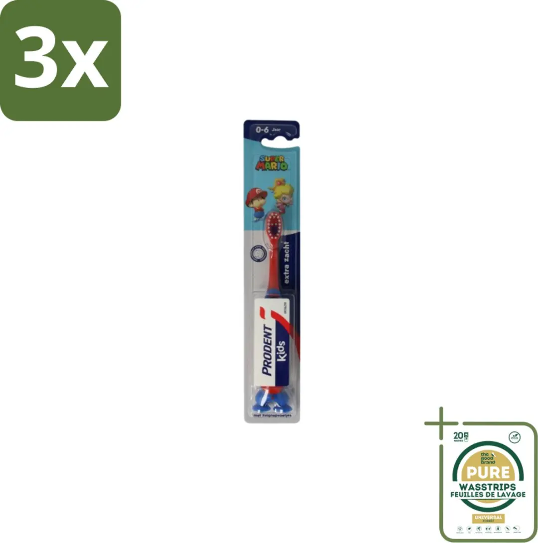 Prodent Super Mario Tandenborstel 0-6 jaar - 3 Stuks - Blauw/Rood