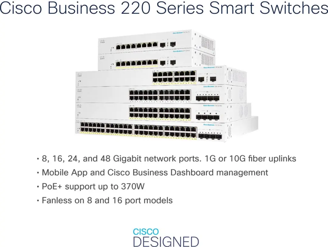 Cisco CBS220-8T-E-2G-EU Managed Switch - 8x PoE - 2x SFP - Wit