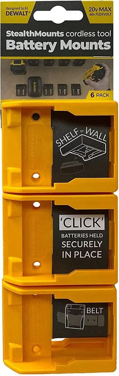 StealthMounts BM-DW20-YLW-6 Accuhouder DeWALT XR/FlexVolt - 6 Stuks - Geel
