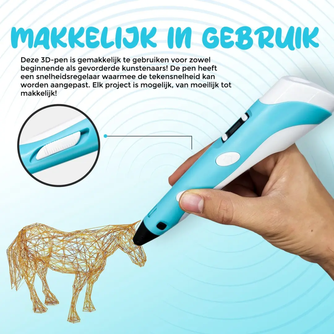 Fits4Kids 3D Pen Starterspakket MEGA - Blauw - 140m Filament