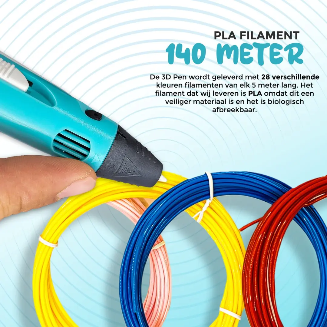 Fits4Kids 3D Pen Starterspakket MEGA - Blauw - 140m Filament