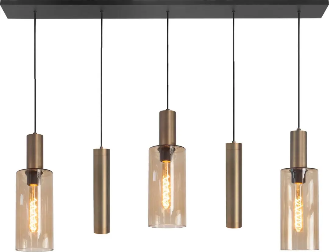 Highlight Perugia 3+2 Hanglamp 120cm - Zwart/Amber