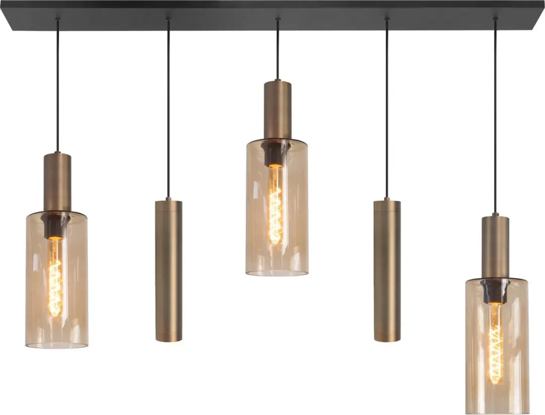 Highlight Perugia 3+2 Hanglamp 120cm - Zwart/Amber