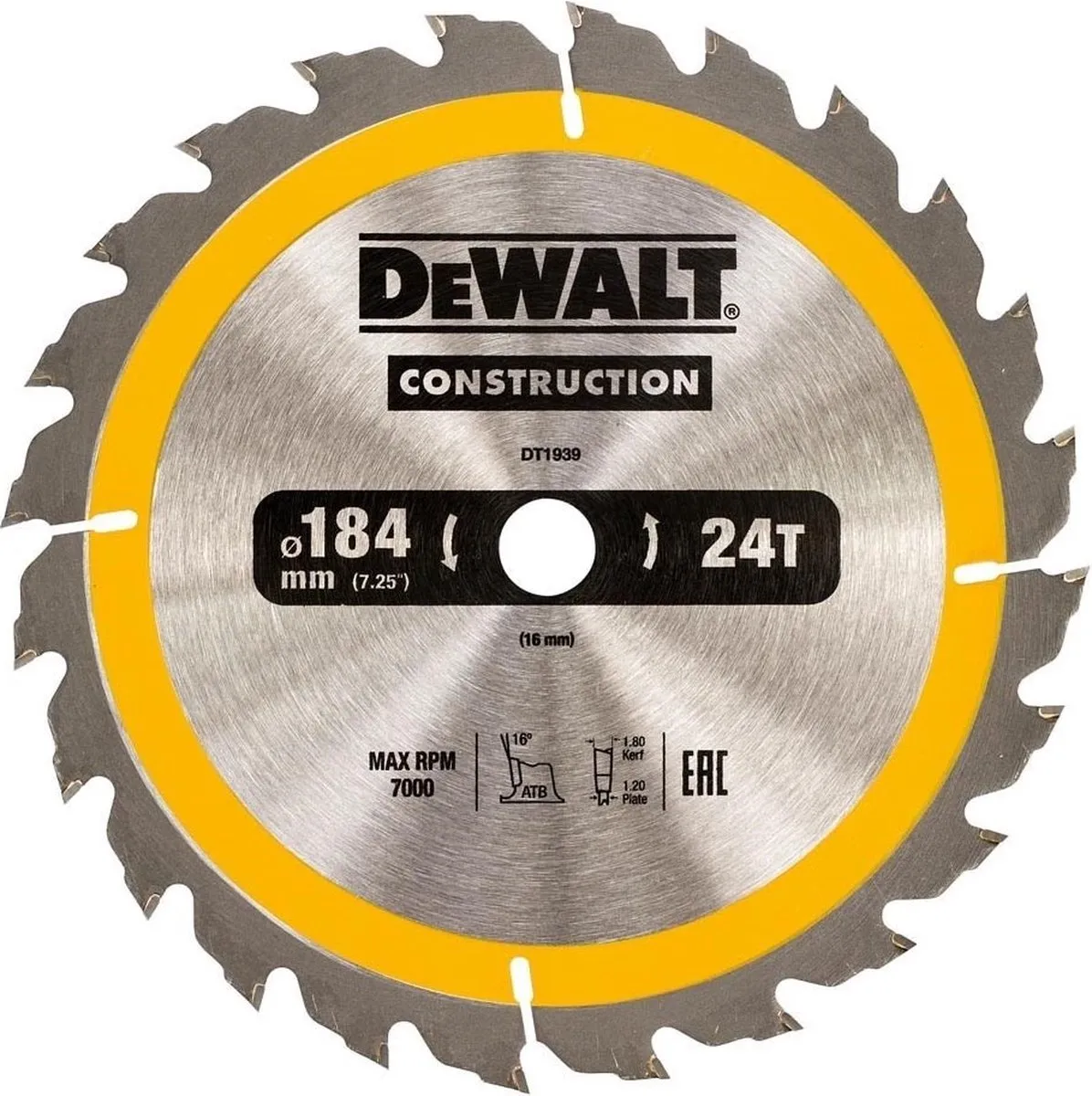 DeWalt DT1939-QZ Cirkelzaagblad Hout 184mm 24T
