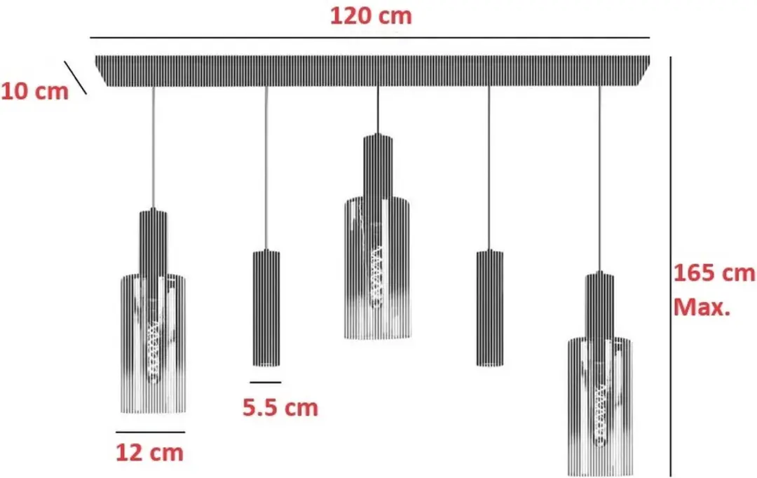 Highlight Perugia 3+2 Hanglamp 120cm - 5 Lichtpunten - Zwart/Goud