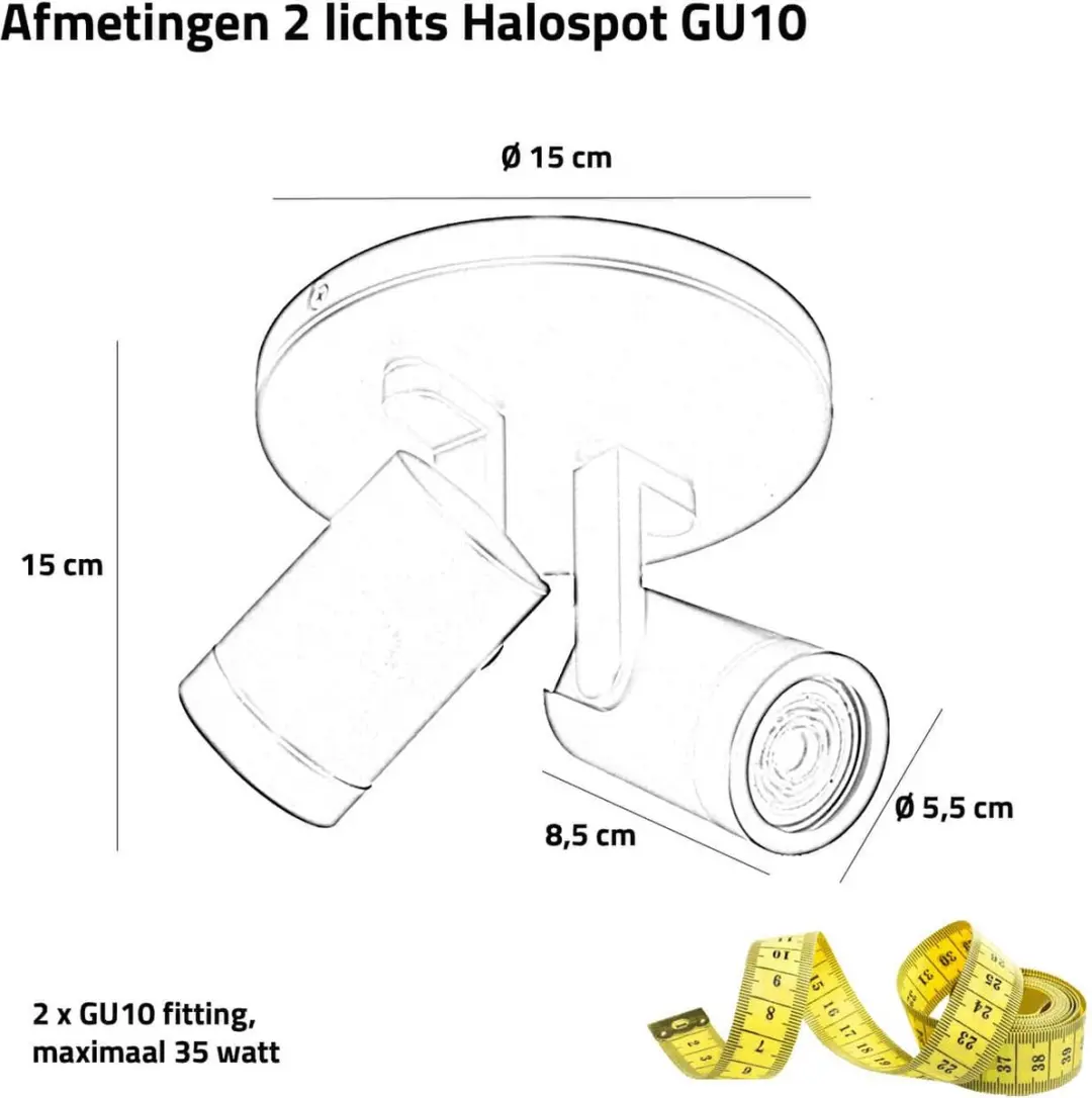 Highlight Aston Opbouwspot - 2-voudig GU10 - Zwart - Ø17cm
