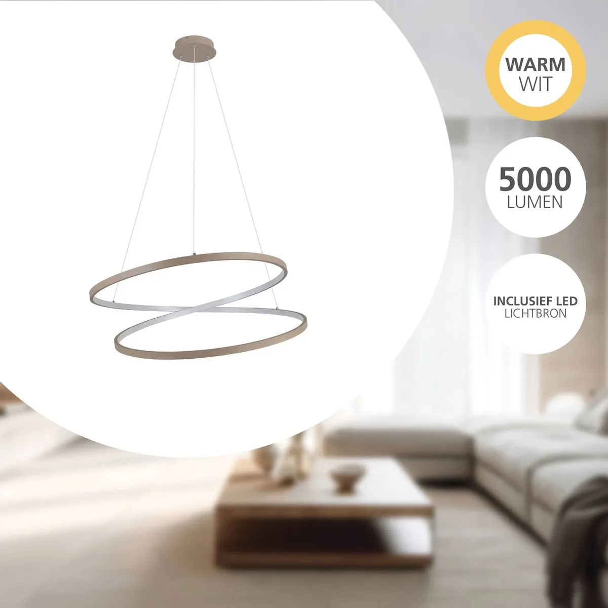 Eglo Ruotale Hanglamp Ø70cm - Zandkleur/Beige/Wit