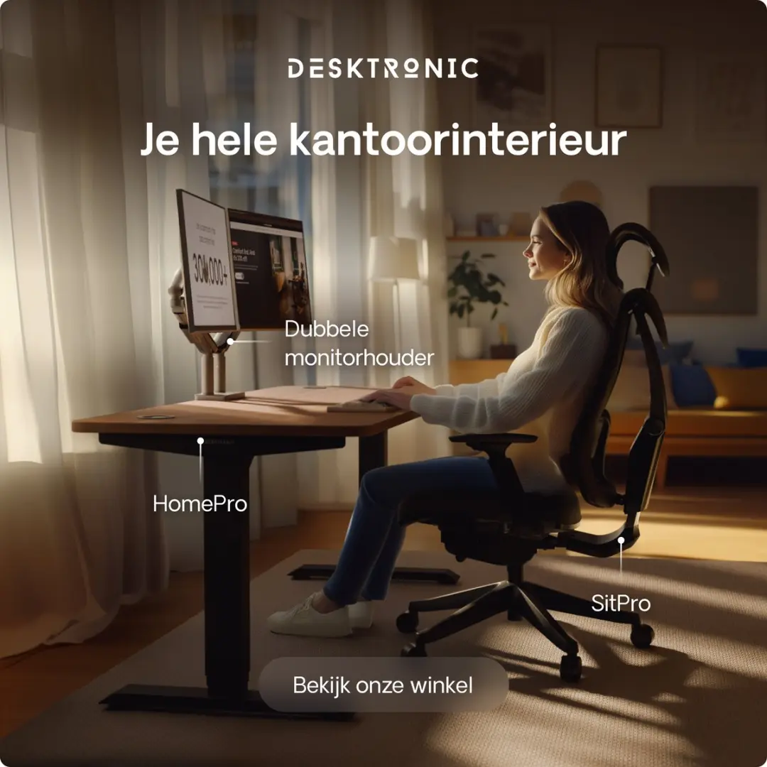 Desktronic HomePro Zit-sta Bureau 140x70cm - Zwart/Notenhout