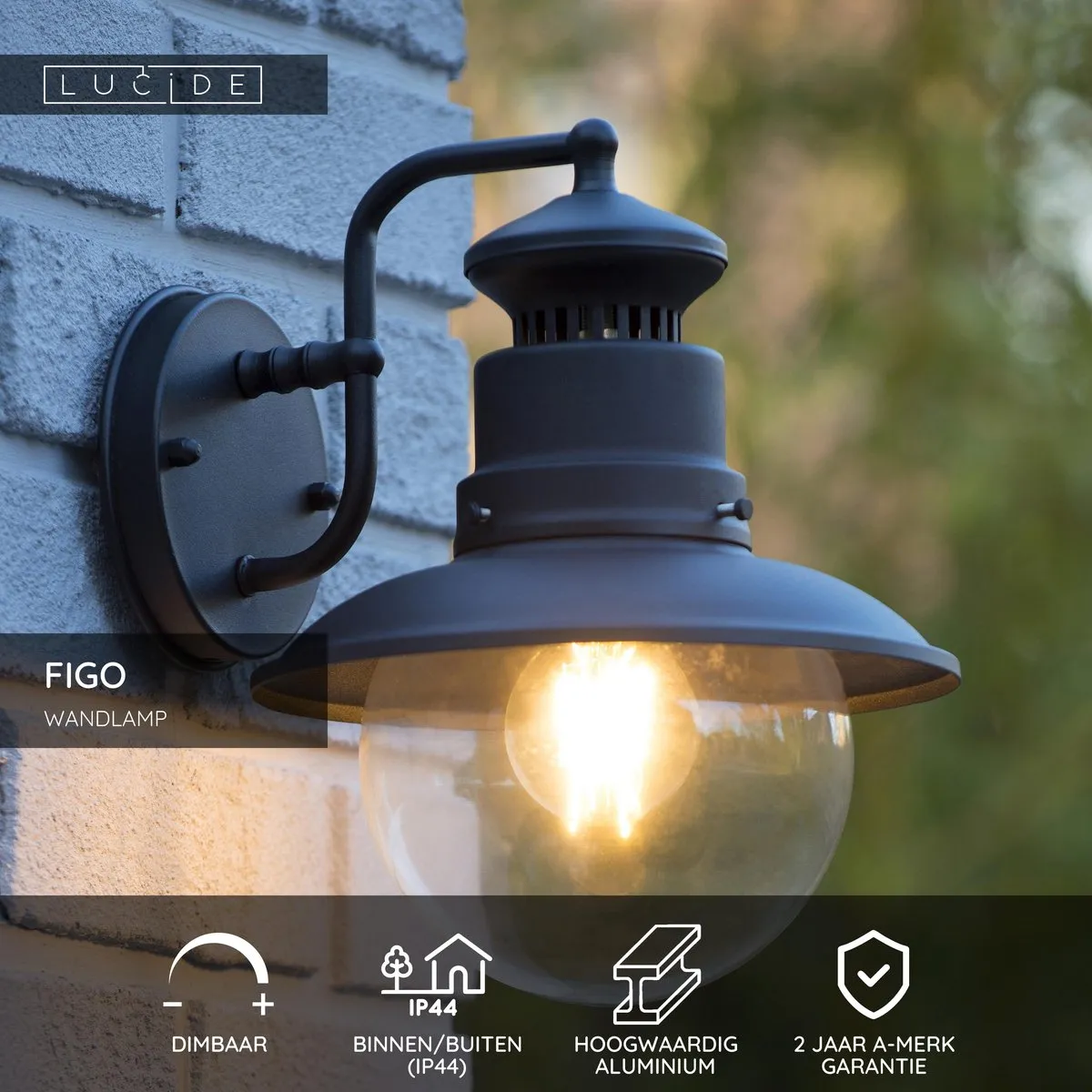 Lucide Figo Wandlamp Ø21,5cm - 1xE27 - Zwart