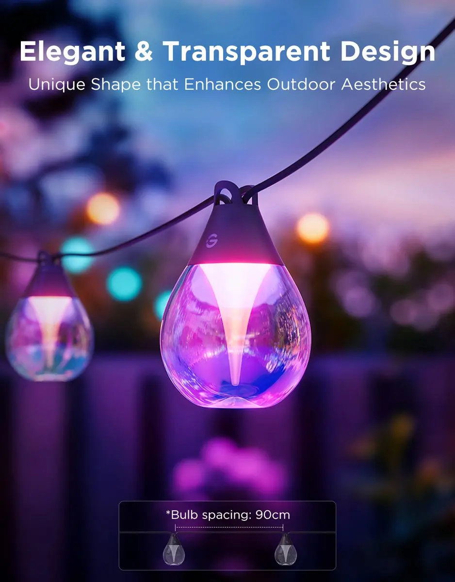 Govee Outdoor Clear Bulb String Lights RGBWW Matter - 15 Stuks - Zwart