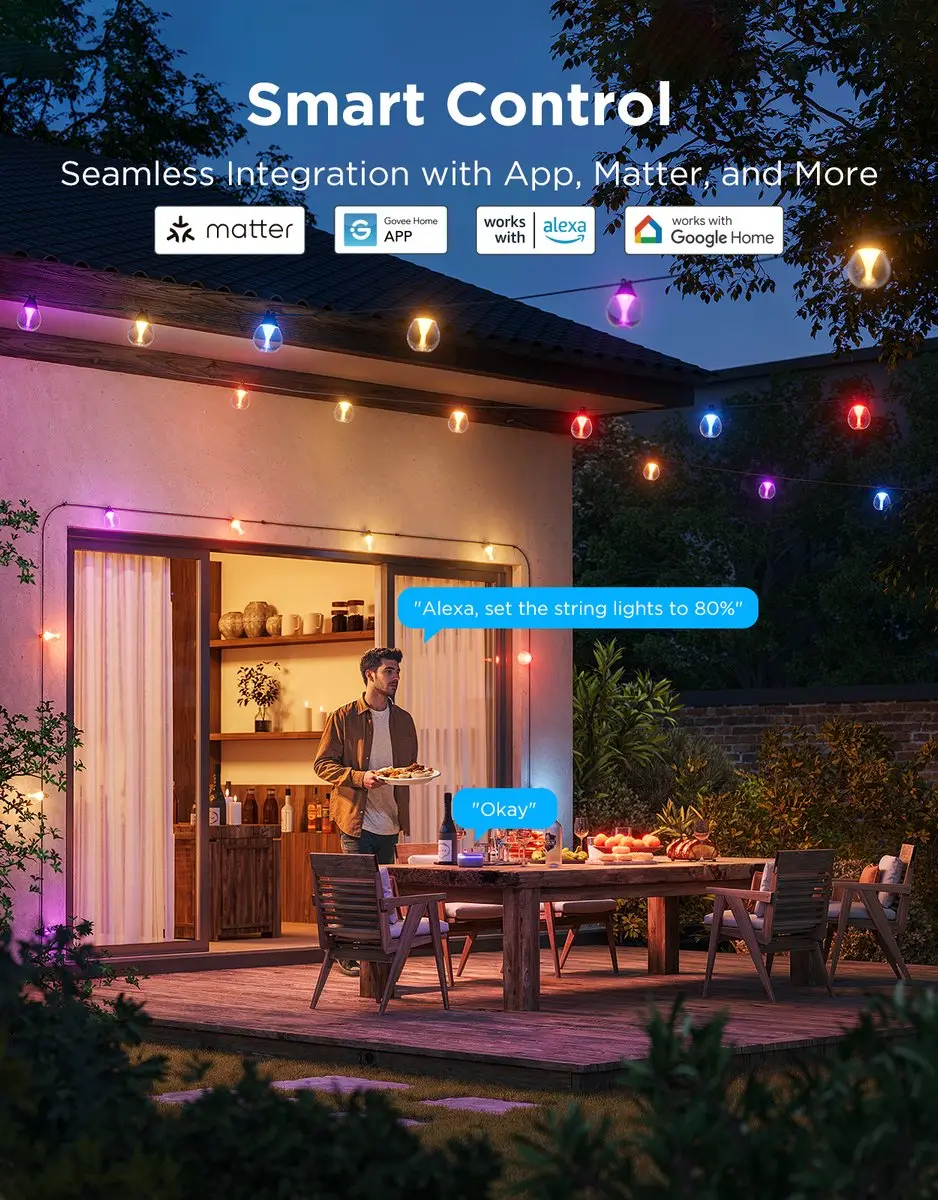 Govee Outdoor Clear Bulb String Lights RGBWW Matter - 15 Stuks - Zwart