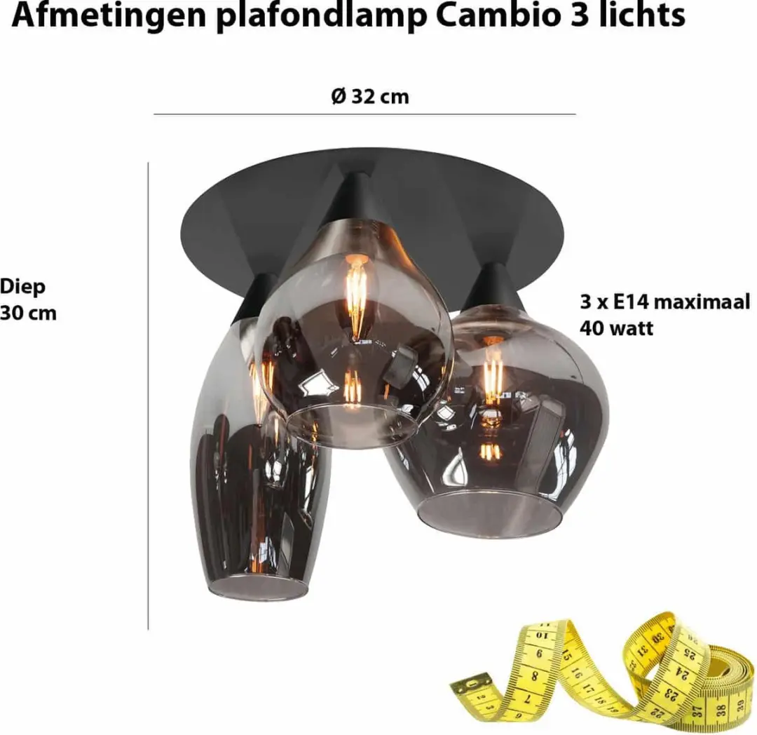 Highlight Cambio Plafondlamp 32cm - Zwart/Smoke