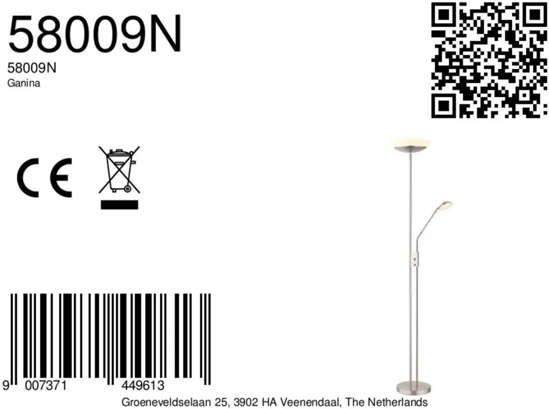 Globo Ganina Vloerlamp - Nikkel - Ø29cm - LED - afbeelding 6 van 6
