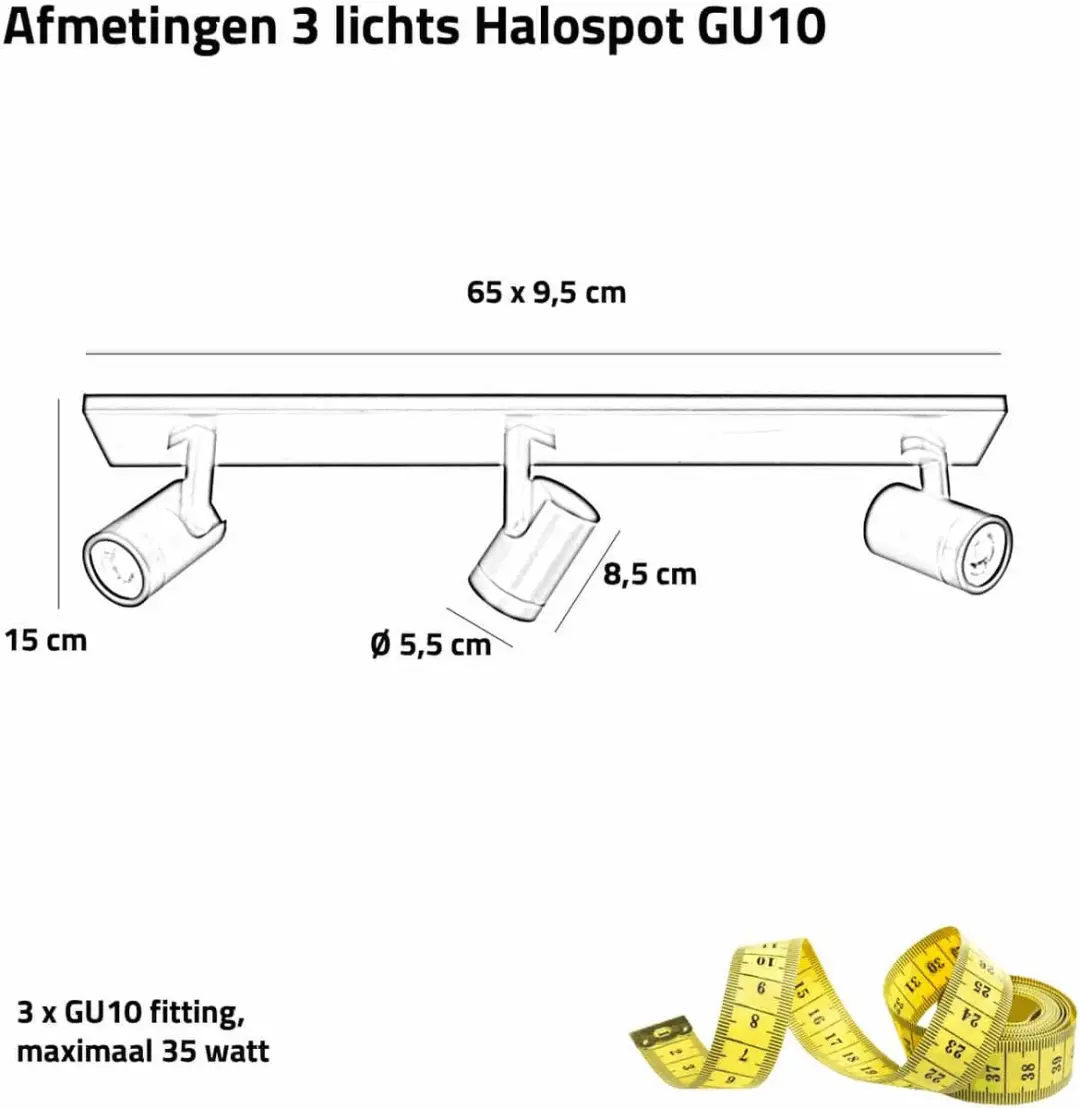 Highlight Aston Opbouwspot 3-voudig GU10 - 65cm - Wit Metaal