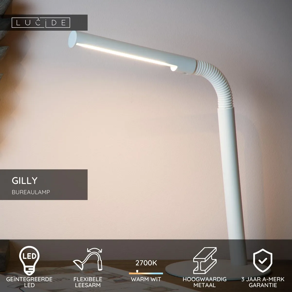 Lucide GILLY Bureaulamp LED 5W - Wit