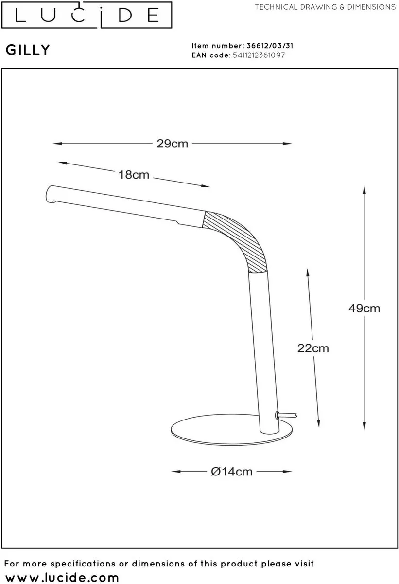 Lucide GILLY Bureaulamp LED 5W - Wit