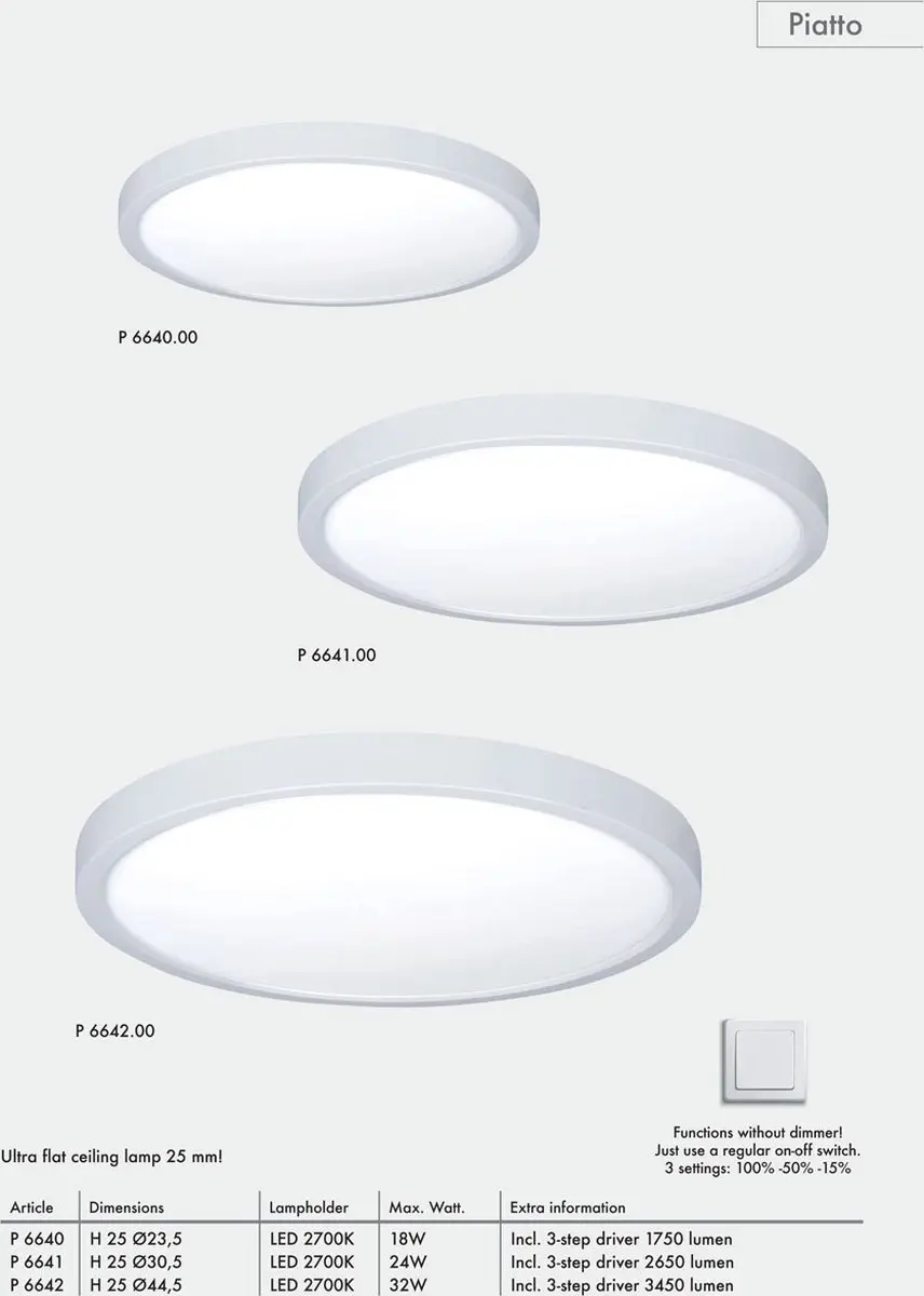 Highlight Plafondlamp Piatto Ø30,5cm - 3 Step DIM - Wit