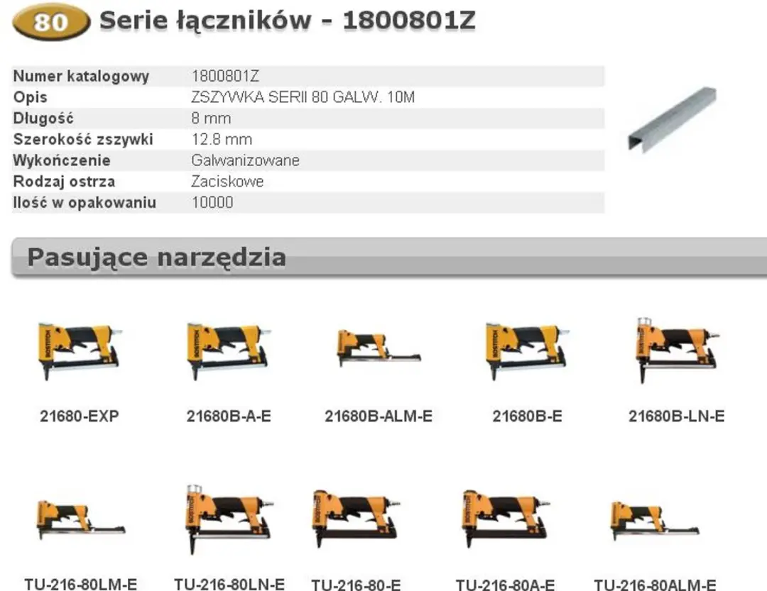 Bostitch Type 80 ZS 8mm Gegalvaniseerd Staal