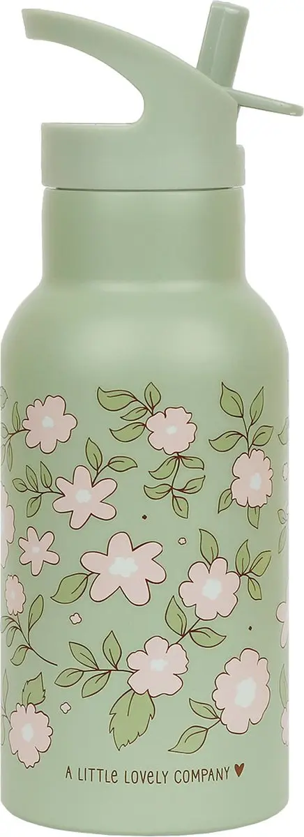 A Little Lovely Company Dubbelwandige RVS Drinkfles Bloesems Saliegroen - afbeelding 3 van 6