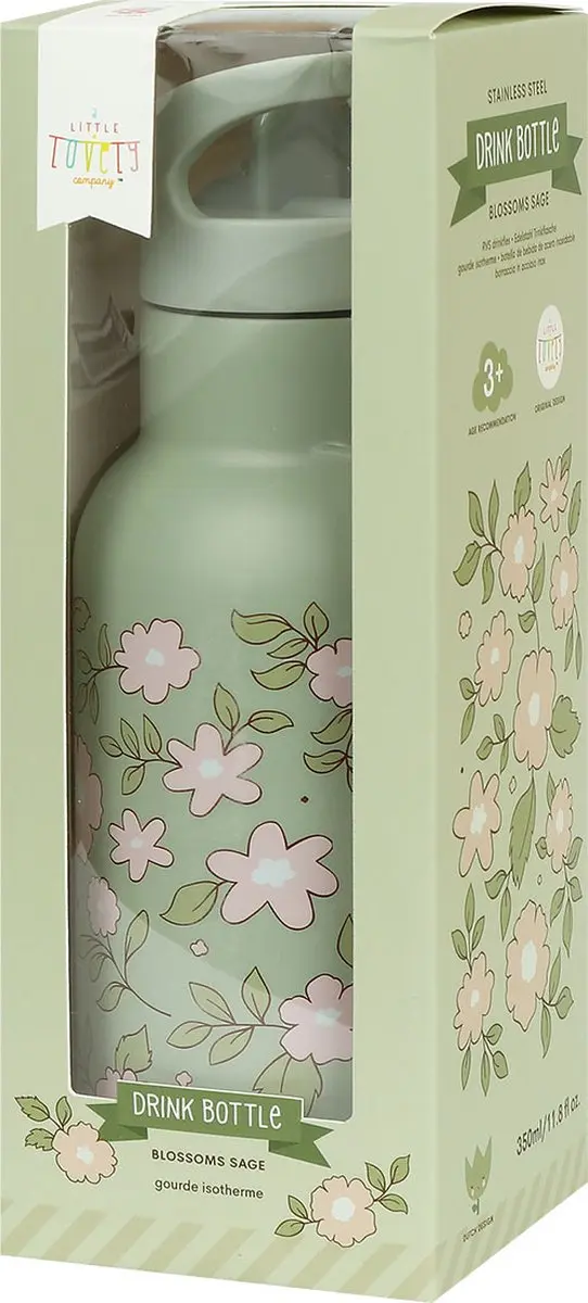 A Little Lovely Company Dubbelwandige RVS Drinkfles Bloesems Saliegroen - afbeelding 4 van 6