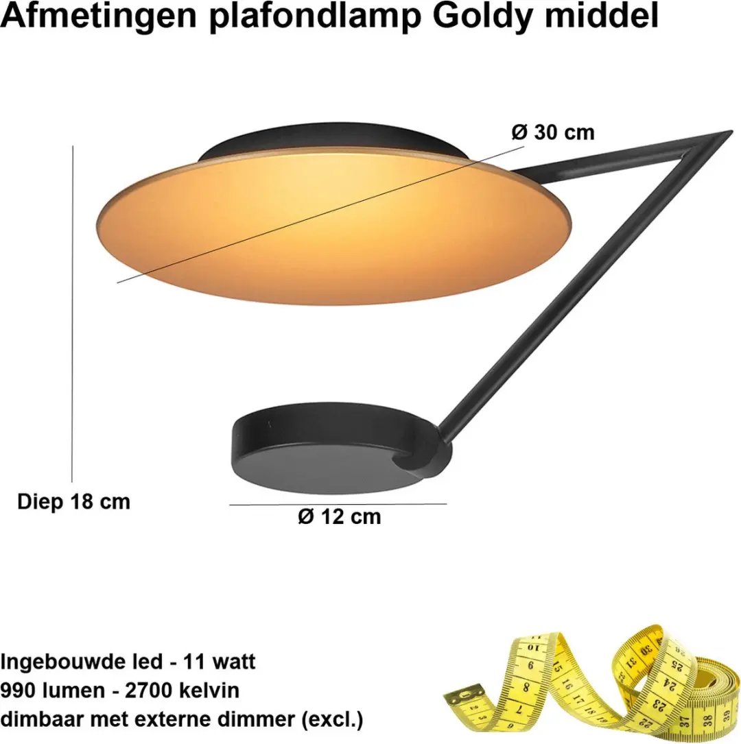 Highlight Goldy LED Plafondlamp - 1 Lichtpunt Ø29cm - Goud/Zwart - afbeelding 6 van 6