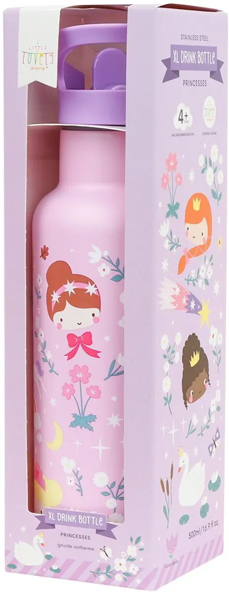 A Little Lovely Company XL Dubbelwandige RVS Drinkfles - Prinsessen