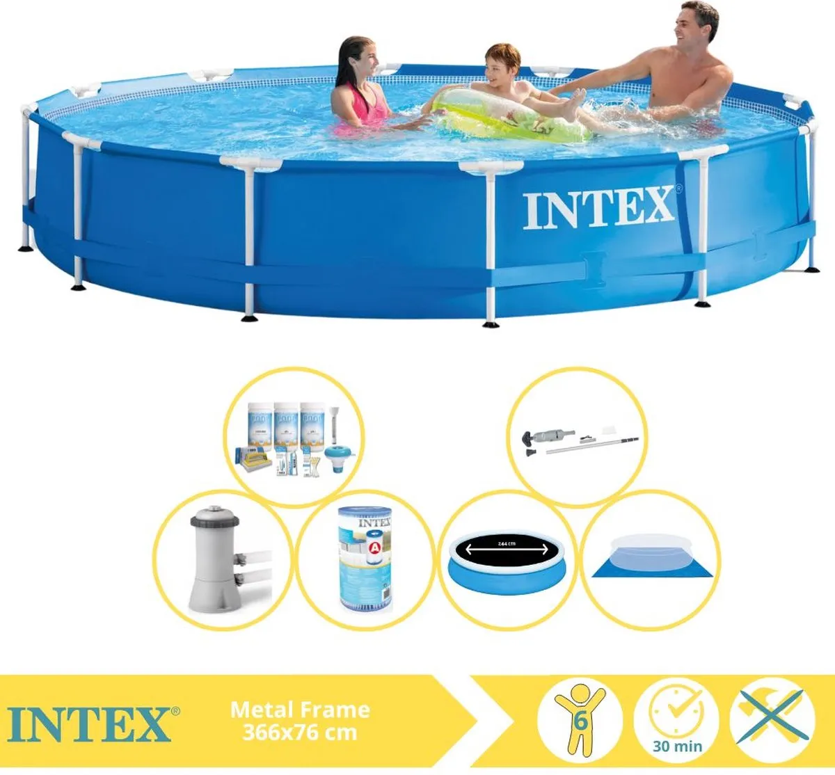 Intex Metal Frame Zwembad 366x76cm - 6503L - Blauw - 28210NP