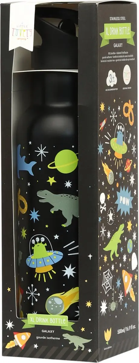 A Little Lovely Company XL Dubbelwandige RVS Drinkfles Galaxy