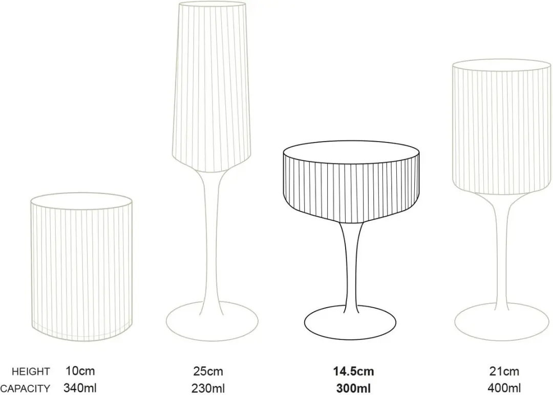 vtwonen Champagne Coupe 57.133.002 - 4 Stuks 230ml - Gouden Rand