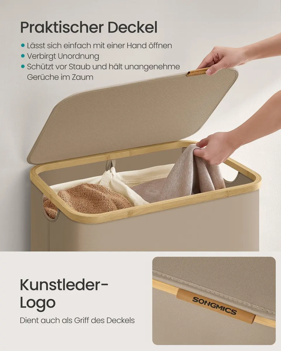Songmics Wasmand 2 Compartimenten - Camelbruin - afbeelding 6 van 6