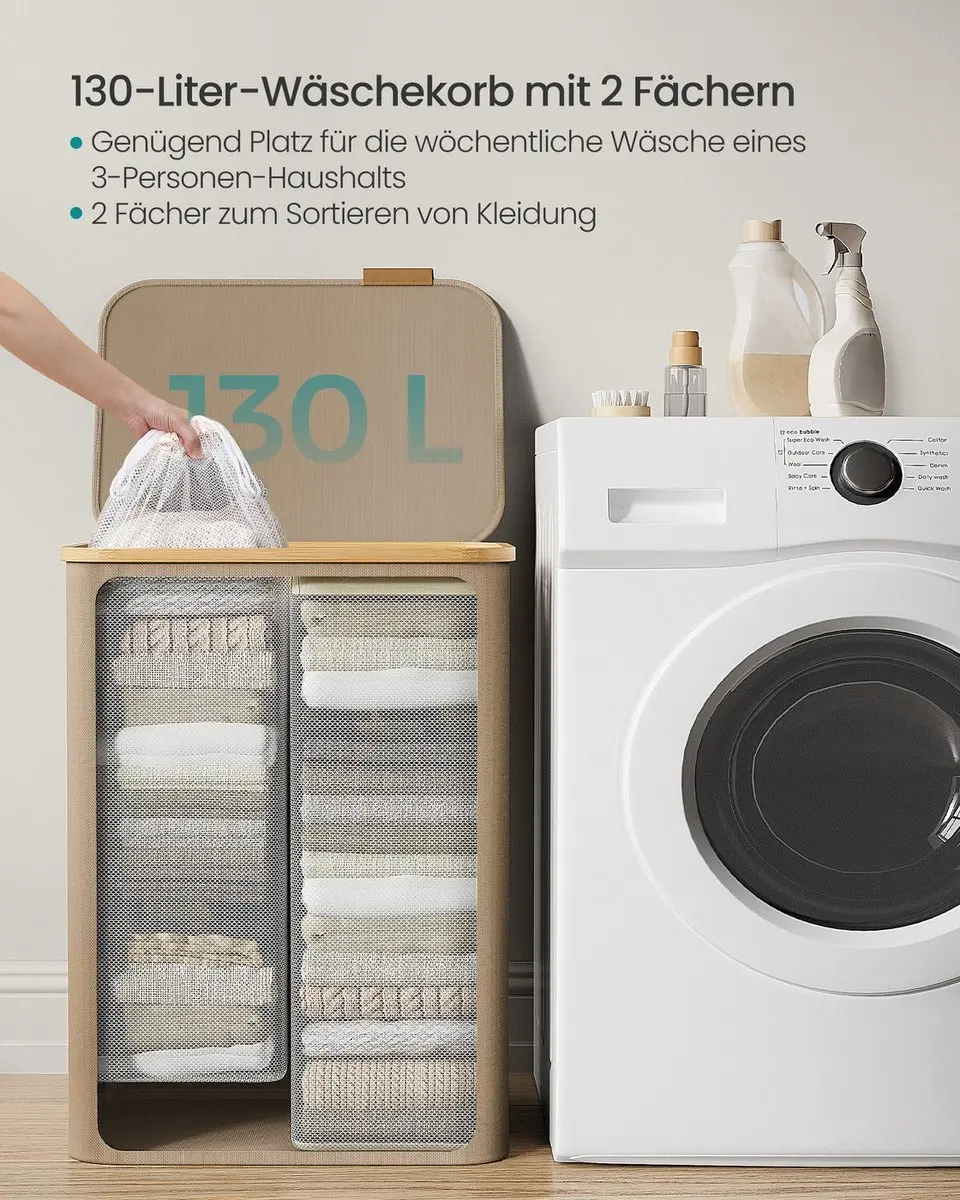 Songmics Wasmand 2 Compartimenten - Camelbruin