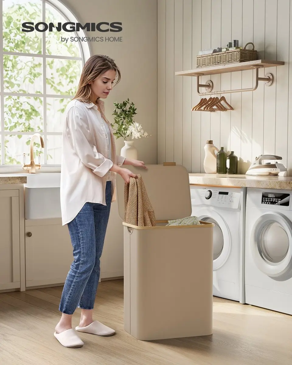 Songmics Wasmand 2 Compartimenten - Camelbruin