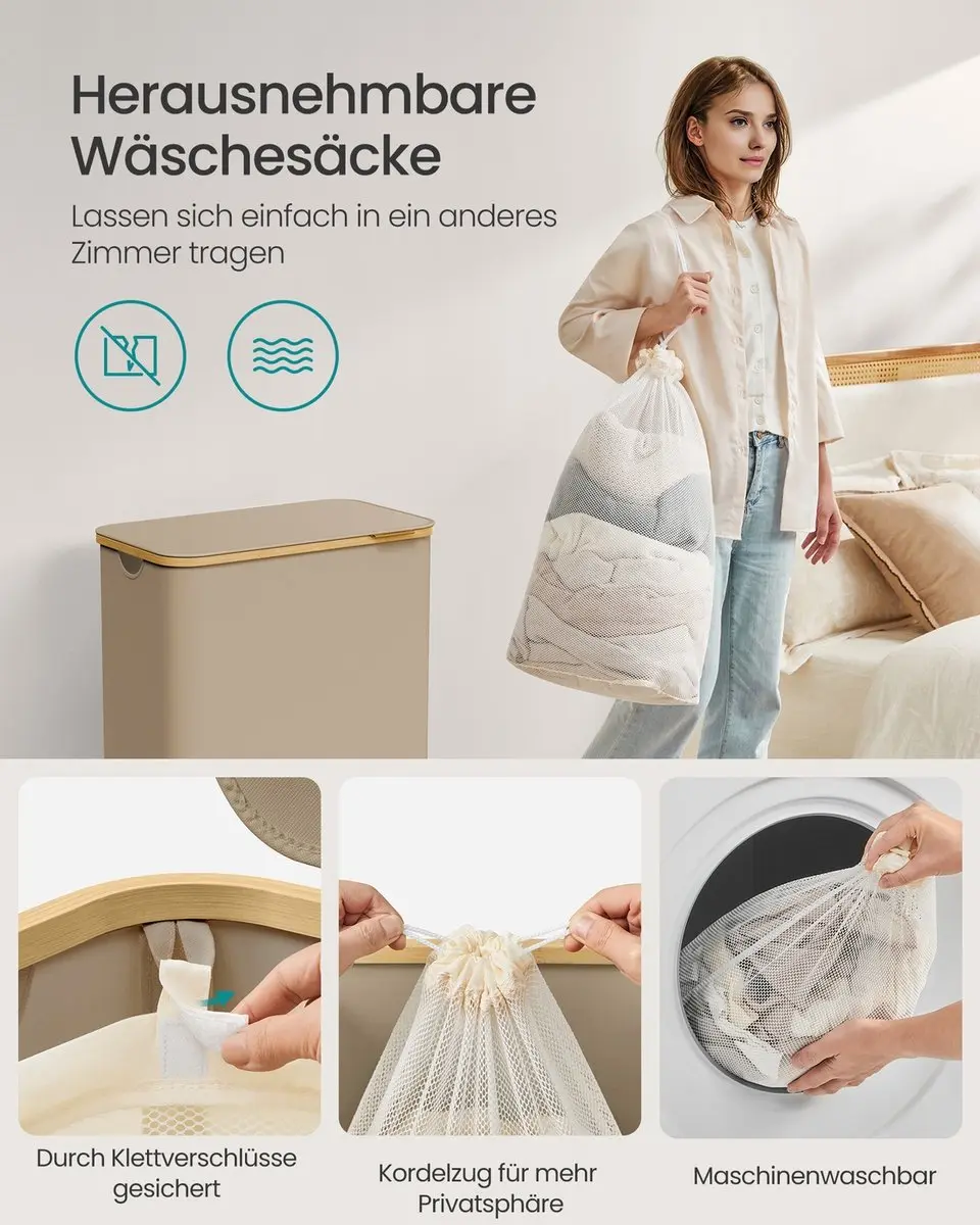 Songmics Wasmand 2 Compartimenten - Camelbruin