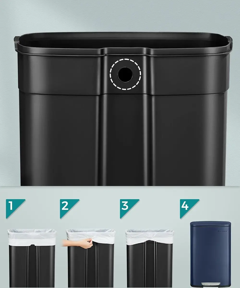 Songmics Vuilnisemmer 50L - Softclose Pedaal - Staal - Blauw
