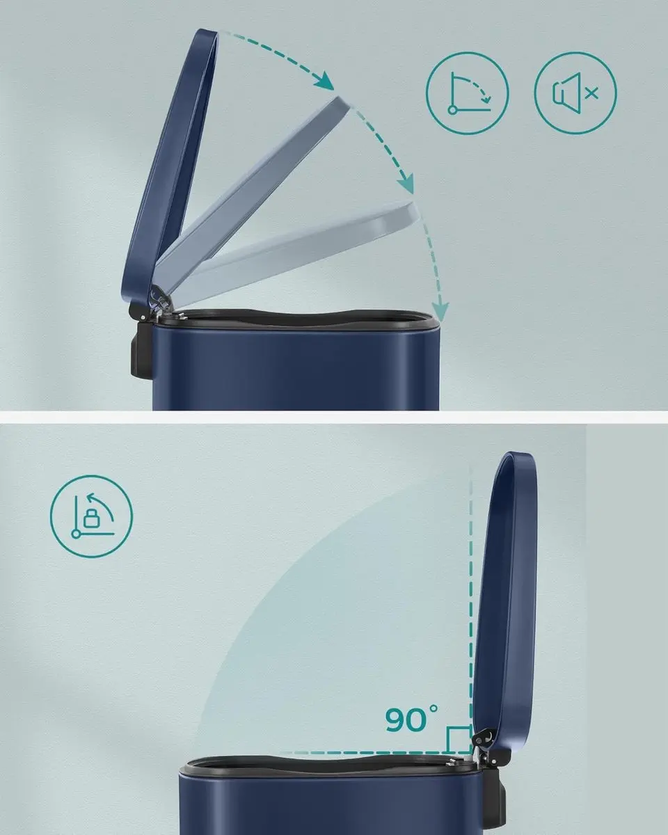 Songmics Vuilnisemmer 50L - Softclose Pedaal - Staal - Blauw