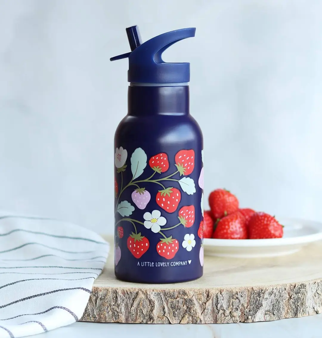 A Little Lovely Company Dubbelwandige RVS Drinkfles 690ml - Aardbeien