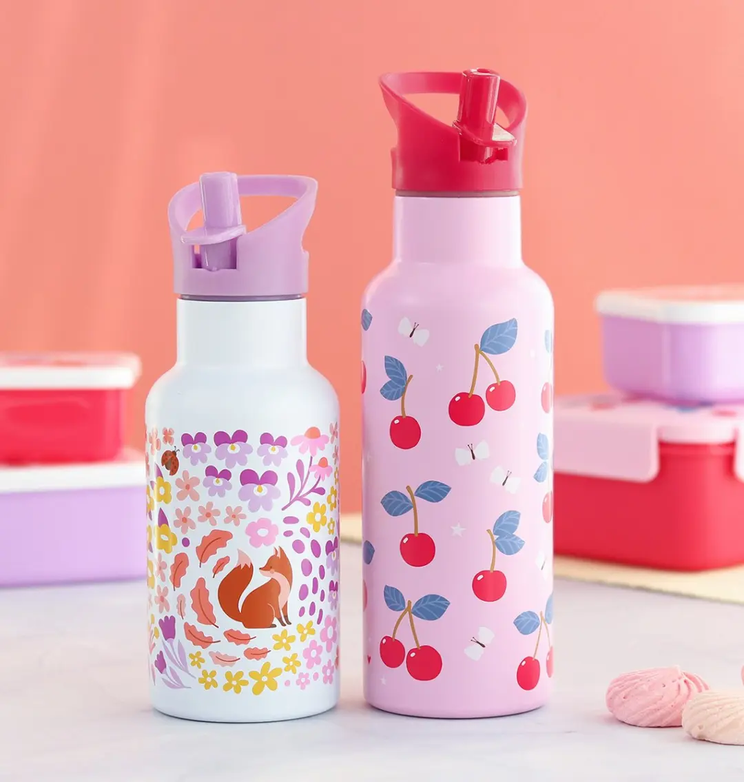 A Little Lovely Company XL Dubbelwandige RVS Drinkfles 920ml - Kersen