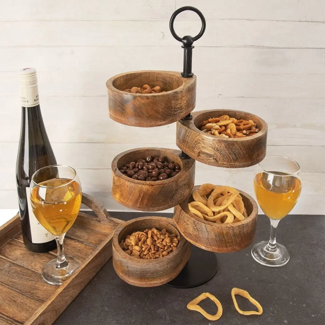 Orion Mango Houten Patera 5 Niveau's 44,5cm - Zwart Metaal