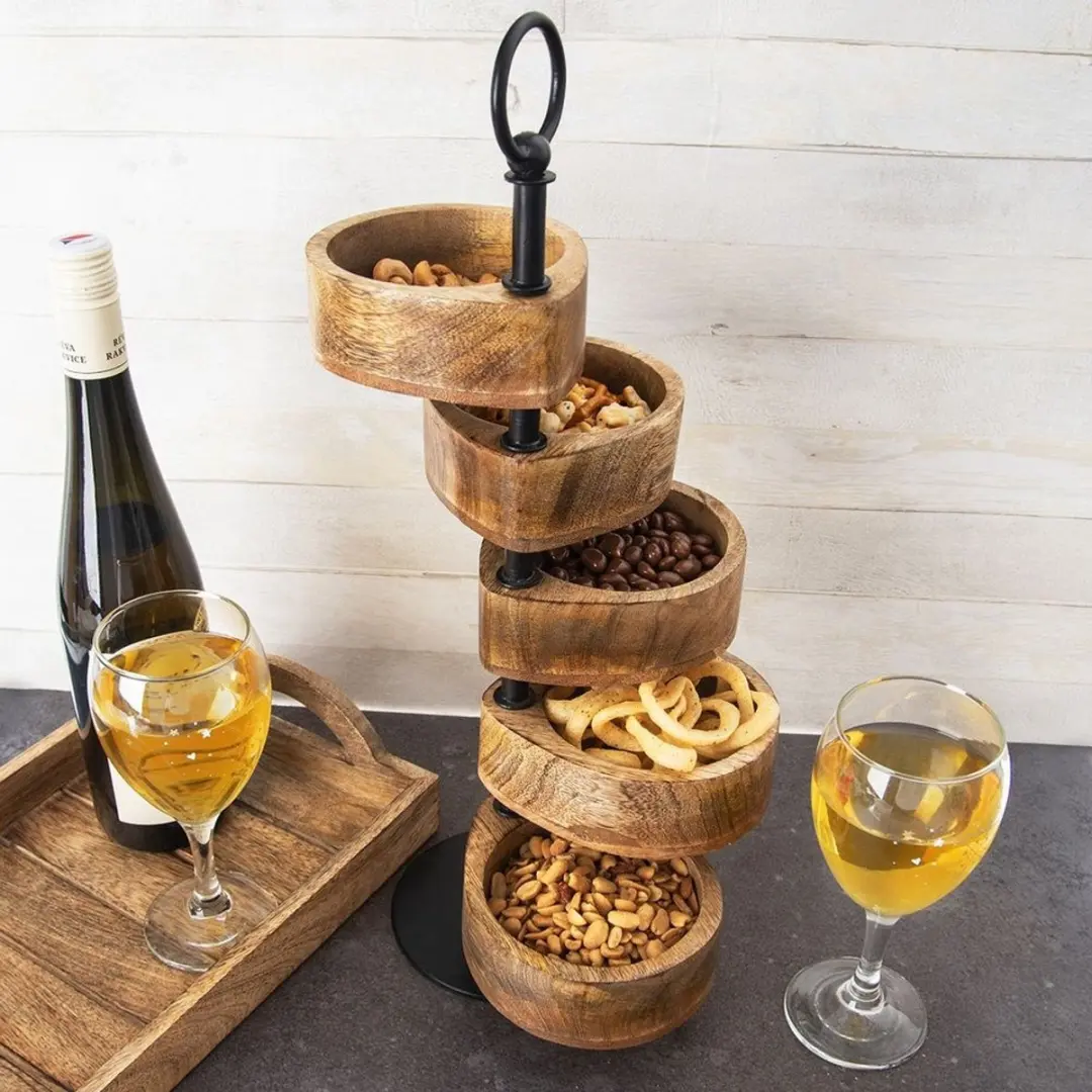 Orion Mango Houten Patera 5 Niveau's 44,5cm - Zwart Metaal