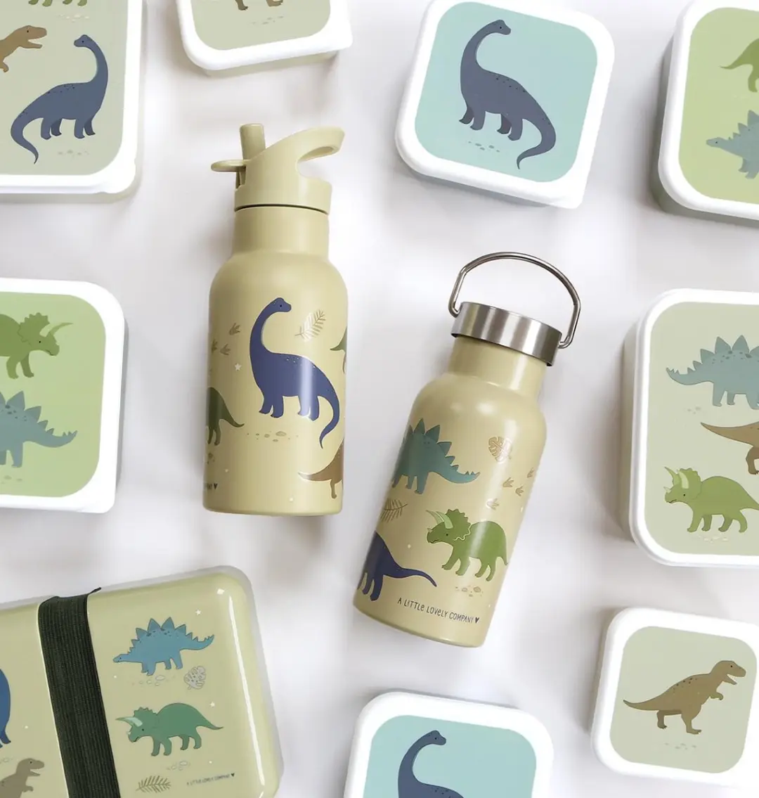 A Little Lovely Company Dubbelwandige RVS Drinkfles Dinosaurussen 400ml