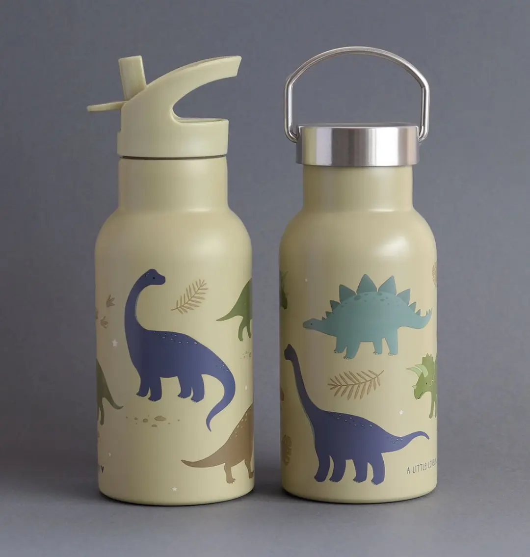 A Little Lovely Company Dubbelwandige RVS Drinkfles Dinosaurussen 400ml