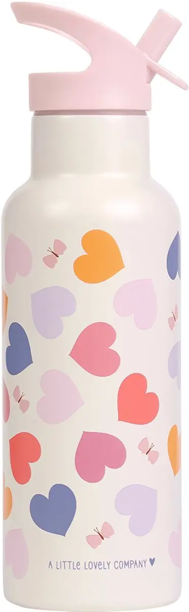 A Little Lovely Company XL Dubbelwandige RVS Drinkfles Hartjes
