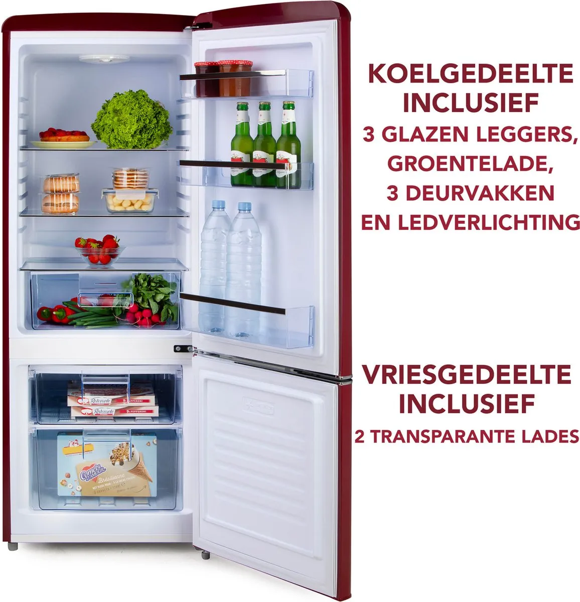 Domo DO91707R Retro Koelkast 191L - Wijnrood