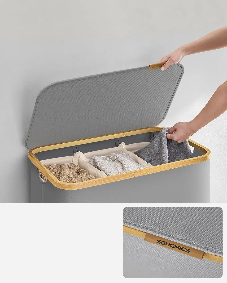 Songmics Wasmand LTR013G01 150L - 3 Vakken - Duifgrijs - afbeelding 6 van 6