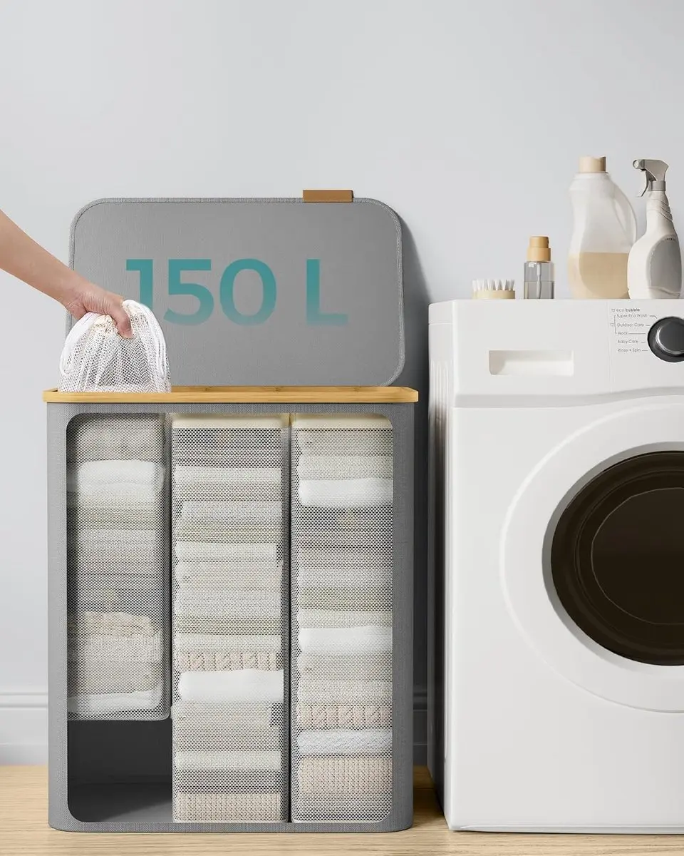 Songmics Wasmand LTR013G01 150L - 3 Vakken - Duifgrijs