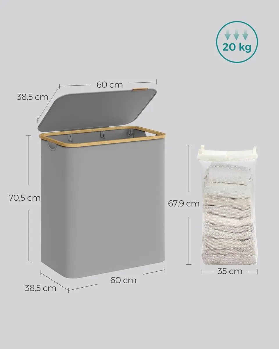 Songmics Wasmand LTR013G01 150L - 3 Vakken - Duifgrijs