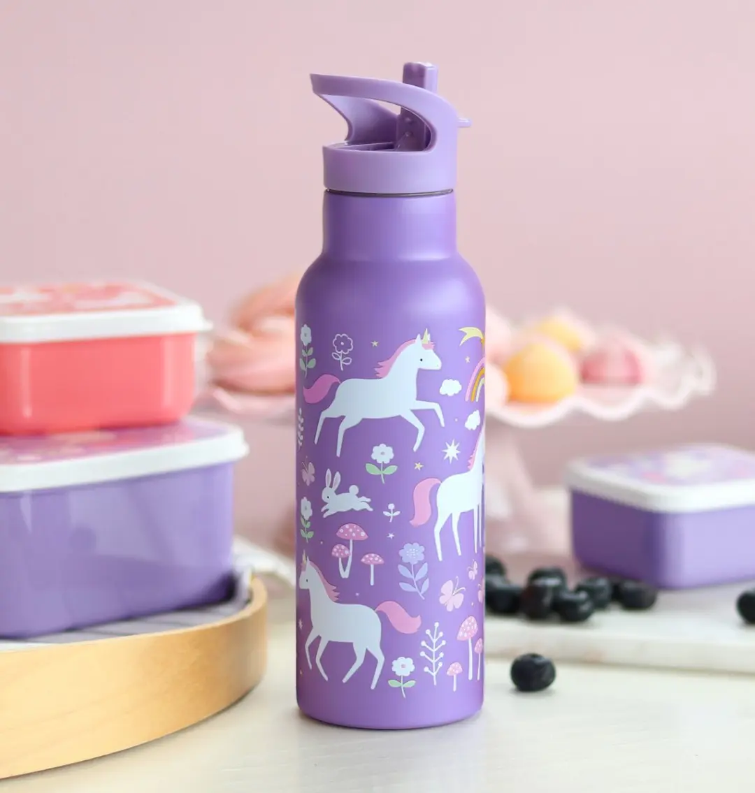 A Little Lovely Company XL Dubbelwandige RVS Drinkfles - Unicorn Dreams