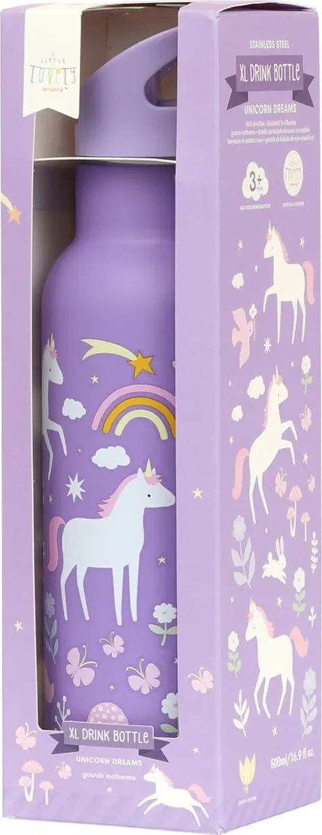 A Little Lovely Company XL Dubbelwandige RVS Drinkfles - Unicorn Dreams