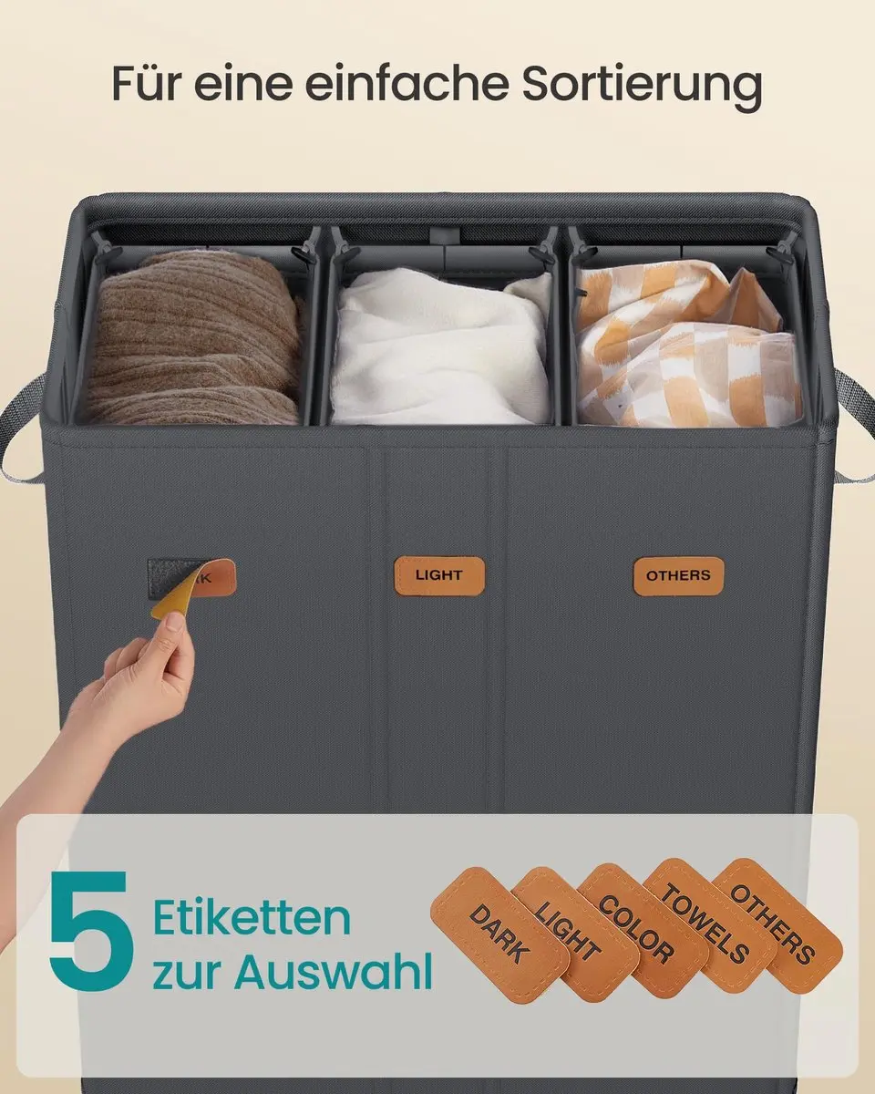 Songmics Wasmand 3 Compartimenten Grijs