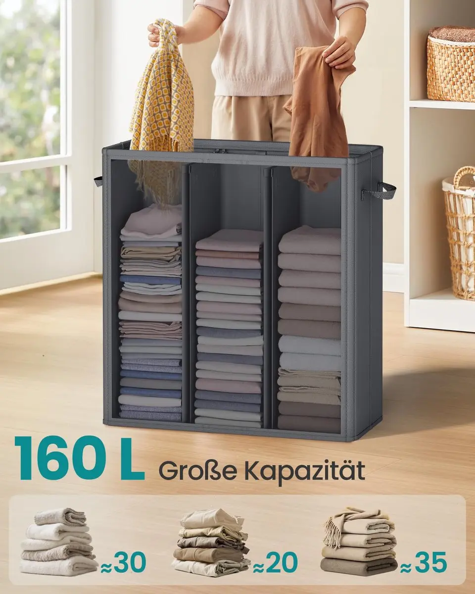 Songmics Wasmand 3 Compartimenten Grijs